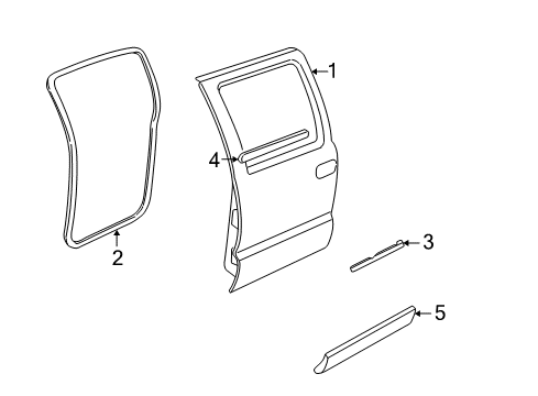 2001 Chevrolet S10 Rear Door & Components, Exterior Trim Weatherstrip, Rear Side Door Lower Diagram for 93310505