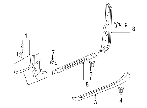 2005 Chevrolet SSR Interior Trim - Pillars, Rocker & Floor Panel Asm-Body Lock Pillar Trim *Ebony Diagram for 15786638