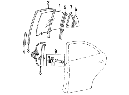 1999 Hyundai Accent Rear Door - Glass & Hardware Channel Assembly-Rear Door Front L Diagram for 83561-22000