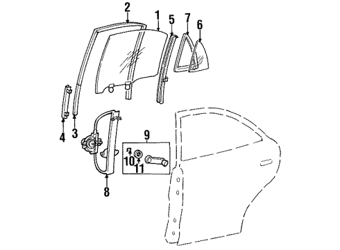 1999 Hyundai Accent Rear Door - Glass & Hardware Run-Rear Door Glass Lower Diagram for 83553-22001