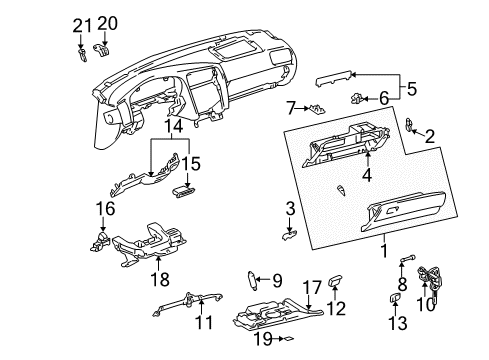 2002 Lexus GS300 Cluster & Switches, Instrument Panel Glove Box Door Cushion Diagram for 55557-16010