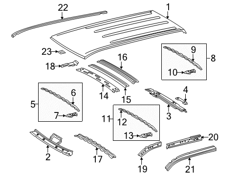 2009 Toyota Sequoia Roof & Components, Exterior Trim Drip Molding Diagram for 75552-0C080