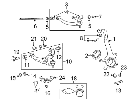 2003 Lexus GX470 Front Suspension Components, Lower Control Arm, Upper Control Arm, Ride Control, Stabilizer Bar Front Lower Ball Joint Attachment, Left Diagram for 48626-60010