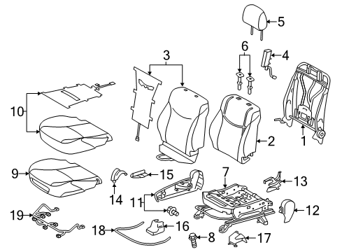 2012 Toyota Prius V Passenger Seat Components Recliner Cover Diagram for 71537-47030-B2