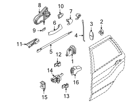2004 BMW X5 Rear Door Inside Left Door Handle Diagram for 51427122427