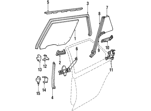 1989 Chevrolet Cavalier Rear Door Hardware, Glass & Hardware S/Strip Asm Rear Door Window Inner/At Belt Diagram for 20156803