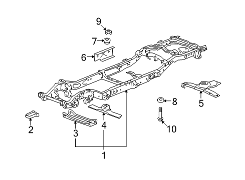 2010 GMC Yukon XL 2500 Frame & Components Transmission Crossmember Diagram for 15904054