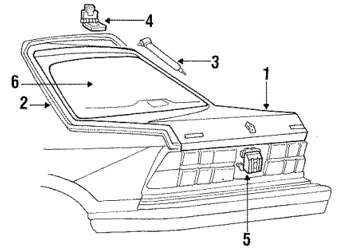 1993 Plymouth Sundance Lift Gate & Hardware, Glass, Lock & Hardware Lift Gate-As Shipped Diagram for 5255379