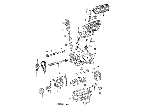 1986 Chevrolet G20 Engine Parts, Mounts, Cylinder Head & Valves, Camshaft & Timing, Oil Pan, Oil Pump, Crankshaft & Bearings, Pistons, Rings & Bearings Overhaul Gasket Set Diagram for 14091479
