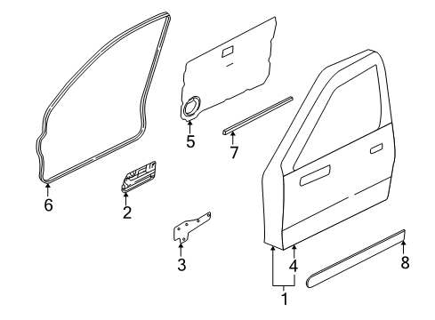 2003 Nissan Xterra Front Door & Components, Exterior Trim MOULDING-Front Door, L Diagram for 80871-7Z500