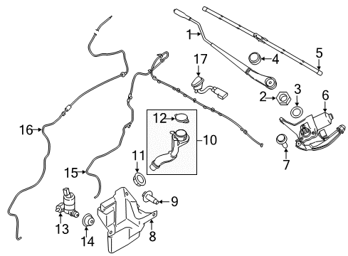 2018 Ford Transit Connect Wiper & Washer Components Washer Hose Diagram for DT1Z-17A605-F