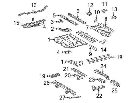 2008 Toyota Highlander Pillars, Rocker & Floor - Floor & Rails Support, Shift & Select Lever Diagram for 58013-0E020