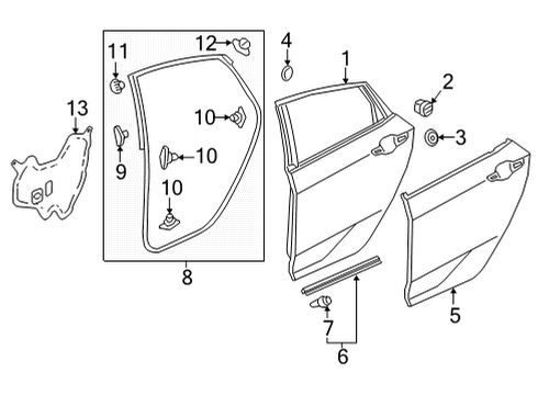 2022 Honda Civic Door & Components WEATHERSTRIP, L- RR Diagram for 72850-T43-J01