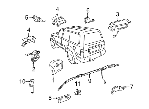 2000 Toyota Land Cruiser Air Bag Components Driver Air Bag Diagram for 45130-60180-B0