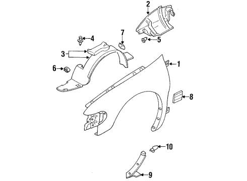 1995 Nissan Quest Fender & Components, Exterior Trim Protector-Front Fender, RH Diagram for 63842-1B000