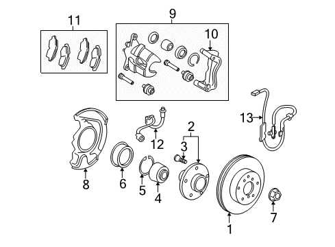 2009 Pontiac Vibe Front Brakes Front Pads Diagram for 19184911