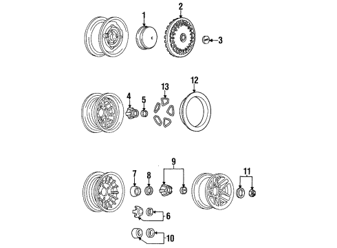 1985 Chevrolet Camaro Wheel Covers & Trim Wheel Trim CAPs Diagram for 14066938