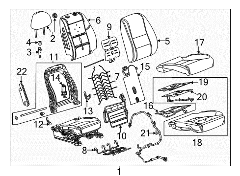 2019 Chevrolet Impala Passenger Seat Components Seat Back Frame Bracket Diagram for 13589370