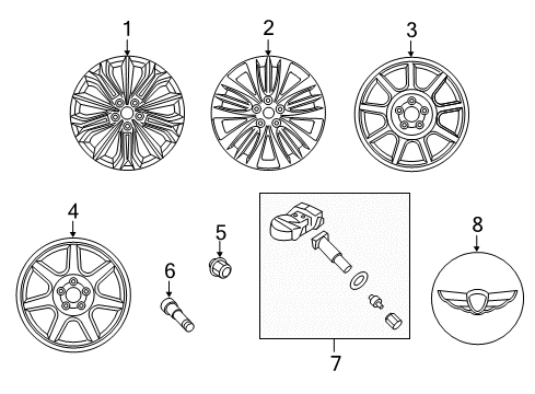 2016 Hyundai Genesis Wheels Aluminium Wheel Hub Cap Assembly Diagram for 52960-B1000