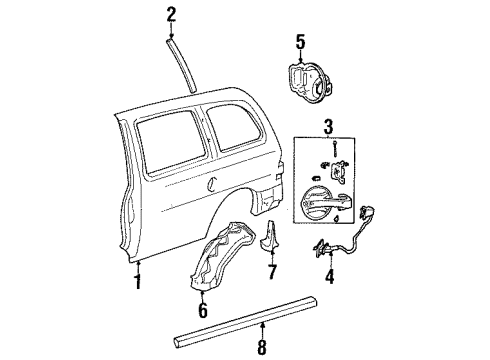 2002 Ford Windstar Side Panel & Components, Exterior Trim Release Cable Diagram for 6F2Z-17264A00-AA