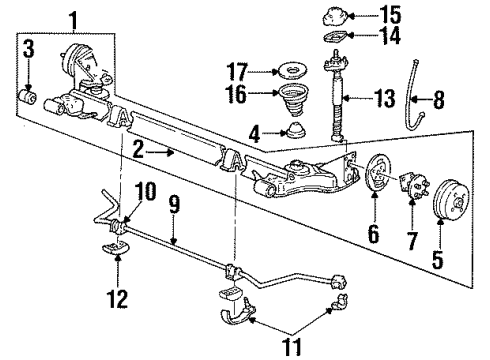 1996 Oldsmobile Achieva Rear Brakes Shock Diagram for 88945235
