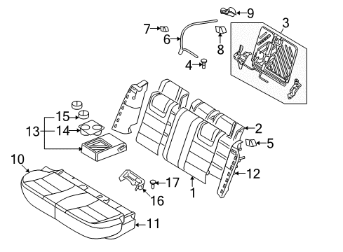 2007 Ford Fusion Rear Seat Components Armrest Assembly Diagram for 6E5Z-5467112-AA