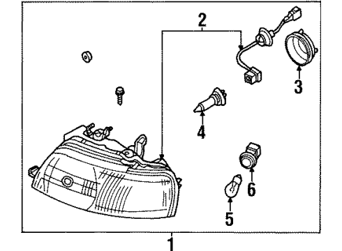 1998 Infiniti Q45 Bulbs Right Headlight Assembly Diagram for 26010-6P125