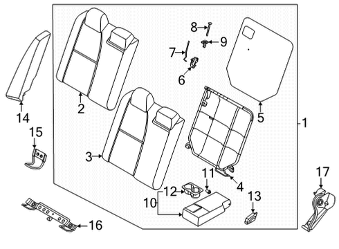 2020 Nissan Sentra Rear Seat Components Knob Lock, Rr Seat Back Diagram for 88645-5RB0A