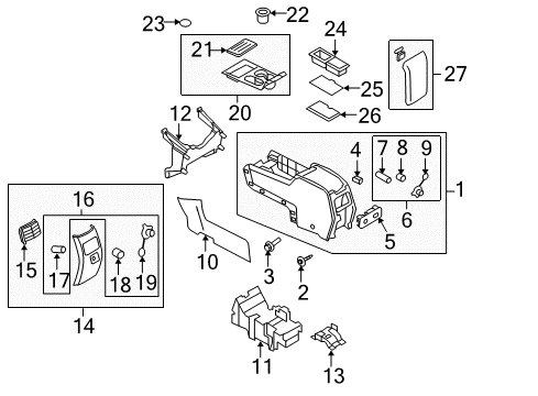 2010 Ford Edge Front Console Insert Diagram for 7T4Z-78045G34-B