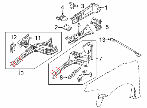 2011 Ford Flex Structural Components & Rails Fender Mounting Bracket Diagram for 8A8Z-16C078-A