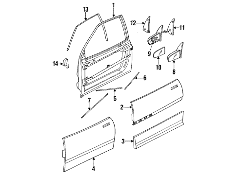 1993 Saturn SL1 Front Door Mirror Asm, Outside Rear View *Black Diagram for 21096099