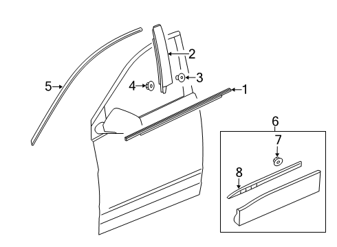 2021 Cadillac XT6 Exterior Trim - Front Door Applique Diagram for 85107344