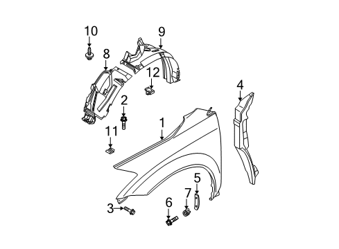 2005 Nissan Murano Fender & Components Protector-Front Fender, LH Diagram for 63843-CA000
