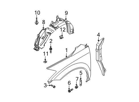 2005 Nissan Murano Fender & Components Protector-Front Fender, Front LH Diagram for 63845-CA00A