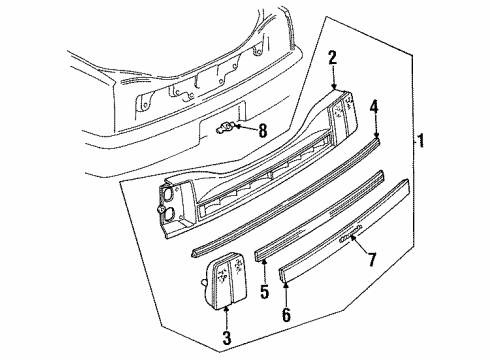 1990 Oldsmobile Cutlass Calais Tail Lamps Lens-Back Up Inner Diagram for 16510045