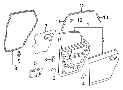 Diagram for 2010 Toyota Prius Rear Door 