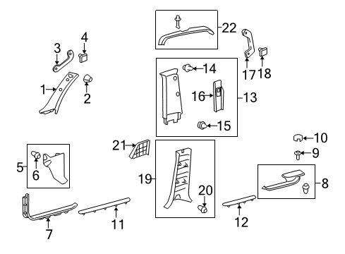 2020 Toyota Land Cruiser Interior Trim - Pillars, Rocker & Floor Weatherstrip Pillar Trim Diagram for 62220-60300-C0