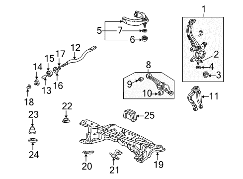 1999 Honda Accord Front Suspension Components, Lower Control Arm, Upper Control Arm, Stabilizer Bar Rod, FR. Radius Diagram for 51362-S84-A01