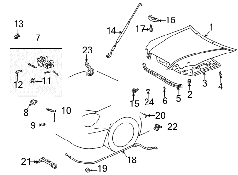 2002 Lexus IS300 Hood & Components Release Cable Clamp Diagram for 90080-46104