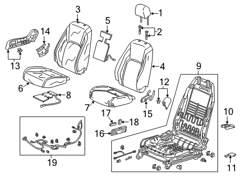 2021 Honda Clarity Passenger Seat Components Pad Complete Right, Front Cushion Diagram for 81137-TRT-A01