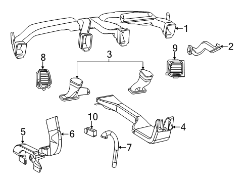 2020 Dodge Durango Ducts Outlet-Air Conditioning & Heater Diagram for 1UQ85SZ7AC