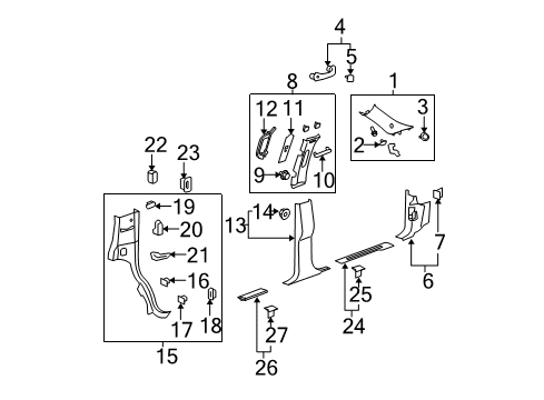 2007 Cadillac Escalade Power Seats Lock Pillar Trim Plug Diagram for 15043000