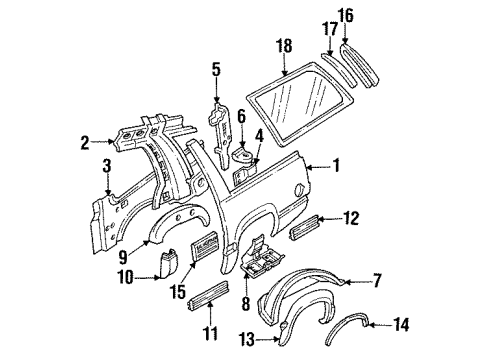 1992 GMC K1500 Suburban Quarter Panel & Components Molding Asm-Pick Up Box Side Lower Front Diagram for 15607256