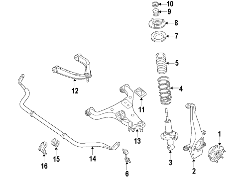 2016 Infiniti QX80 Suspension Components, Lower Control Arm, Upper Control Arm, Stabilizer Bar Road Wheel Hub Assembly, Front Diagram for 40202-1LA2A