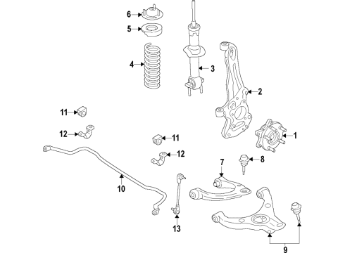 2020 Ford Ranger Suspension Components, Lower Control Arm, Upper Control Arm, Stabilizer Bar Coil Spring Diagram for KB3Z-5310-B