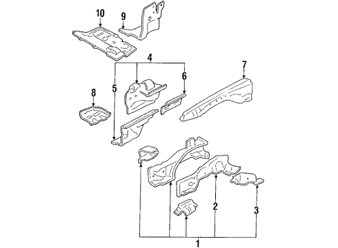 1990 Acura Integra Structural Components & Rails Shield, Left Front Splash Diagram for 74161-SK7-A00