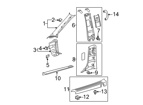 2015 Toyota Sienna Interior Trim - Pillars, Rocker & Floor Trim Diagram for 62225-08030-C0