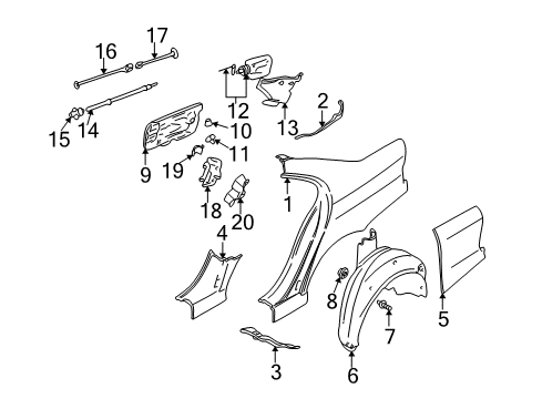 1999 BMW 528i Quarter Panel & Components Fill-In Flap Bracket Diagram for 41358159079