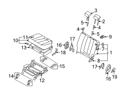 2009 Kia Rondo Second Row Seats MECH & RECL Assembly-Rear Diagram for 895001D100