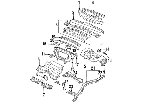 1994 Nissan 240SX Rear Body, Rear Upper Body, Rear Floor & Rails Floor-Rear, Rear Diagram for 74514-59F30